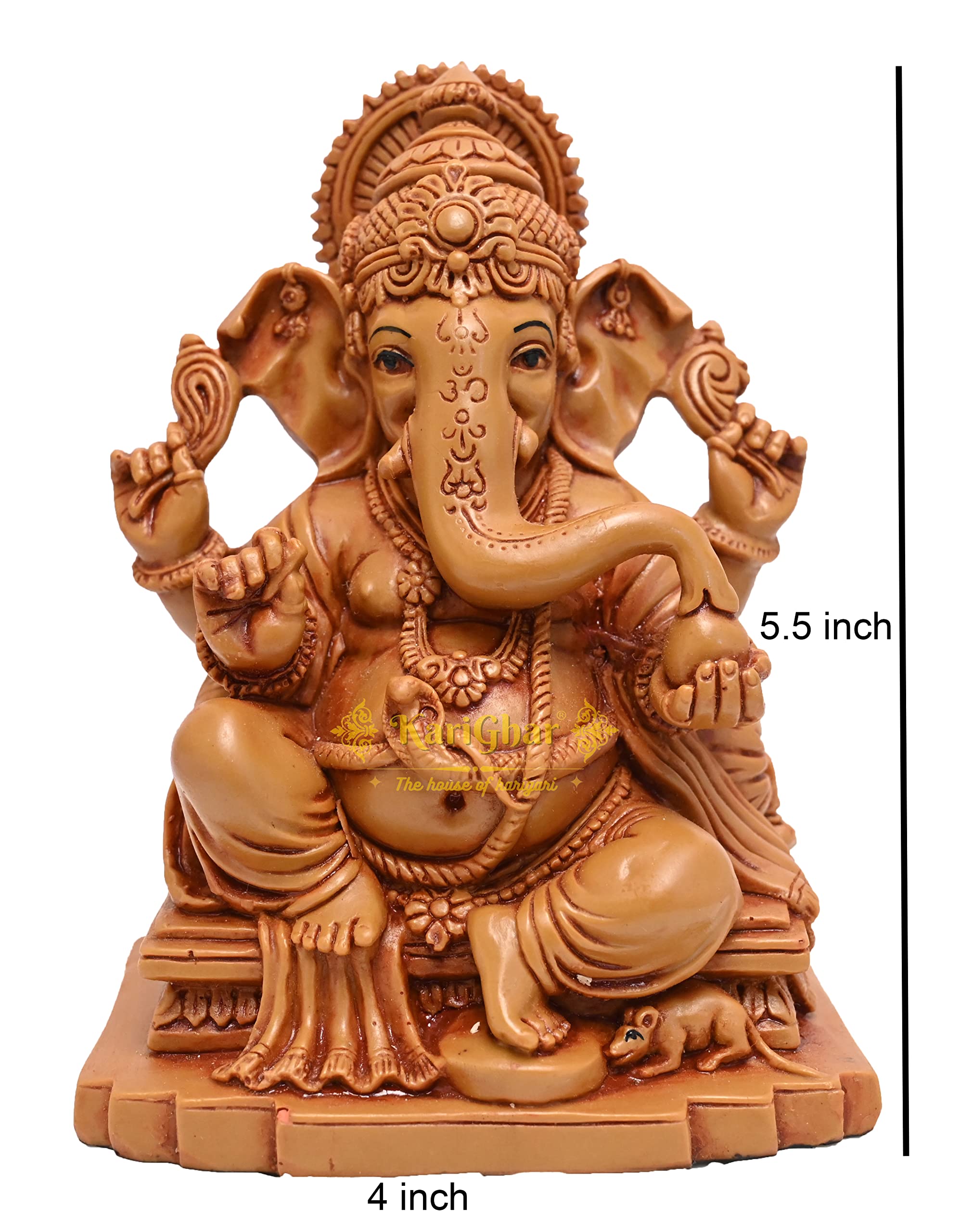 KariGhar Ganesh Ji/Ganpati Bappa 5.5 Inches Idol Perfect For Home/Puja Ghar/Decoration & Gifting (7 X 10 X 14 Cm) D0067, Brown